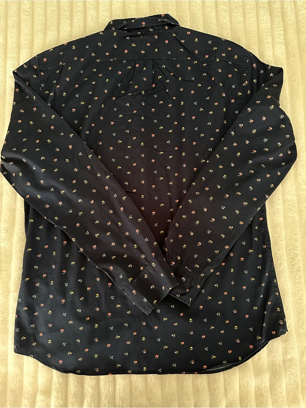 J. Crew Navy Cotton Button-Down Shirt with Small Floral Print Slim Fit